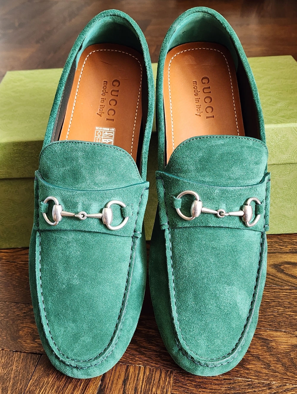 $950 Brand New Gucci GG Men's Vintage Green Suede Driver Loafers G 12 US 12.5 - Picture 10 of 10
